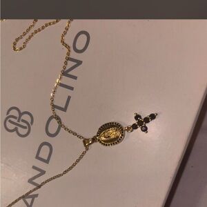 Gold and black cz Cross Pendant Necklace